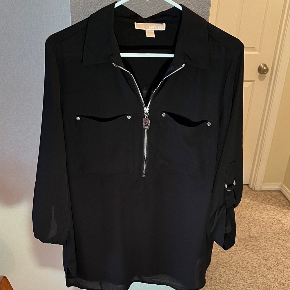 Michael Kors Black Button Down Shirt with Silver Hardware